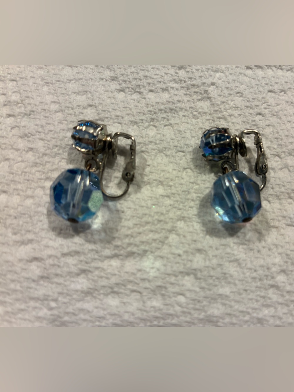 Women’s clip on blue crystal earrings